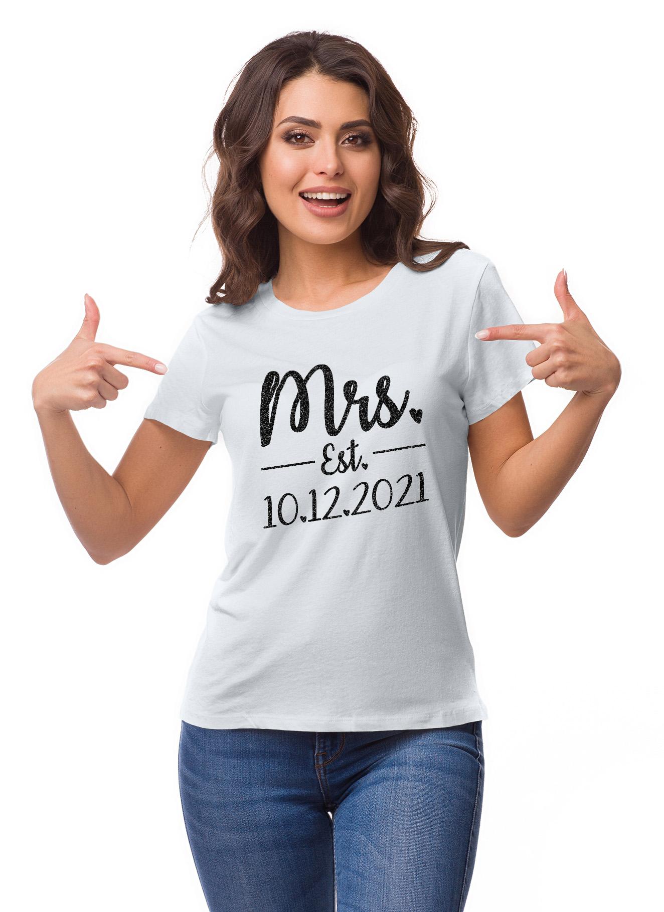 

Inkdotpot Personalized Womens Tshirt Top Mrs Wedding Announcement Shirt-G9 XS білий