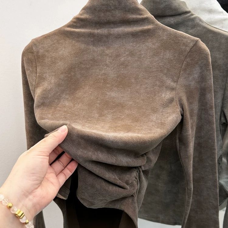 Women Tie-dye Turtleneck Thermal Underwear Top Fleece Lined Long Sleeve Slim Fit Casual Warm Knit Shirt For Autumn Winter