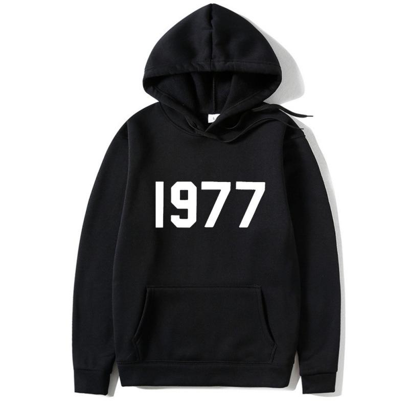 Felpa con cappuccio unisex trendy e larga, stampa floccata, High Street 1977