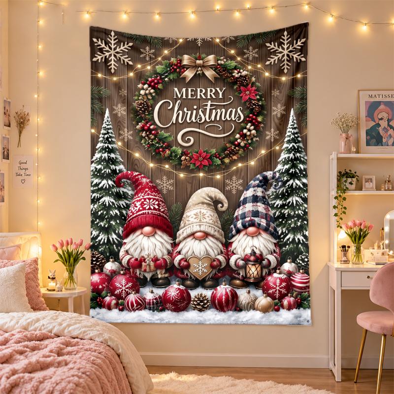 Weihnachtlich bedruckter Wandteppich für Schlafzimmer Wohnzimmer Wanddekoration Feiertagsgeschenk