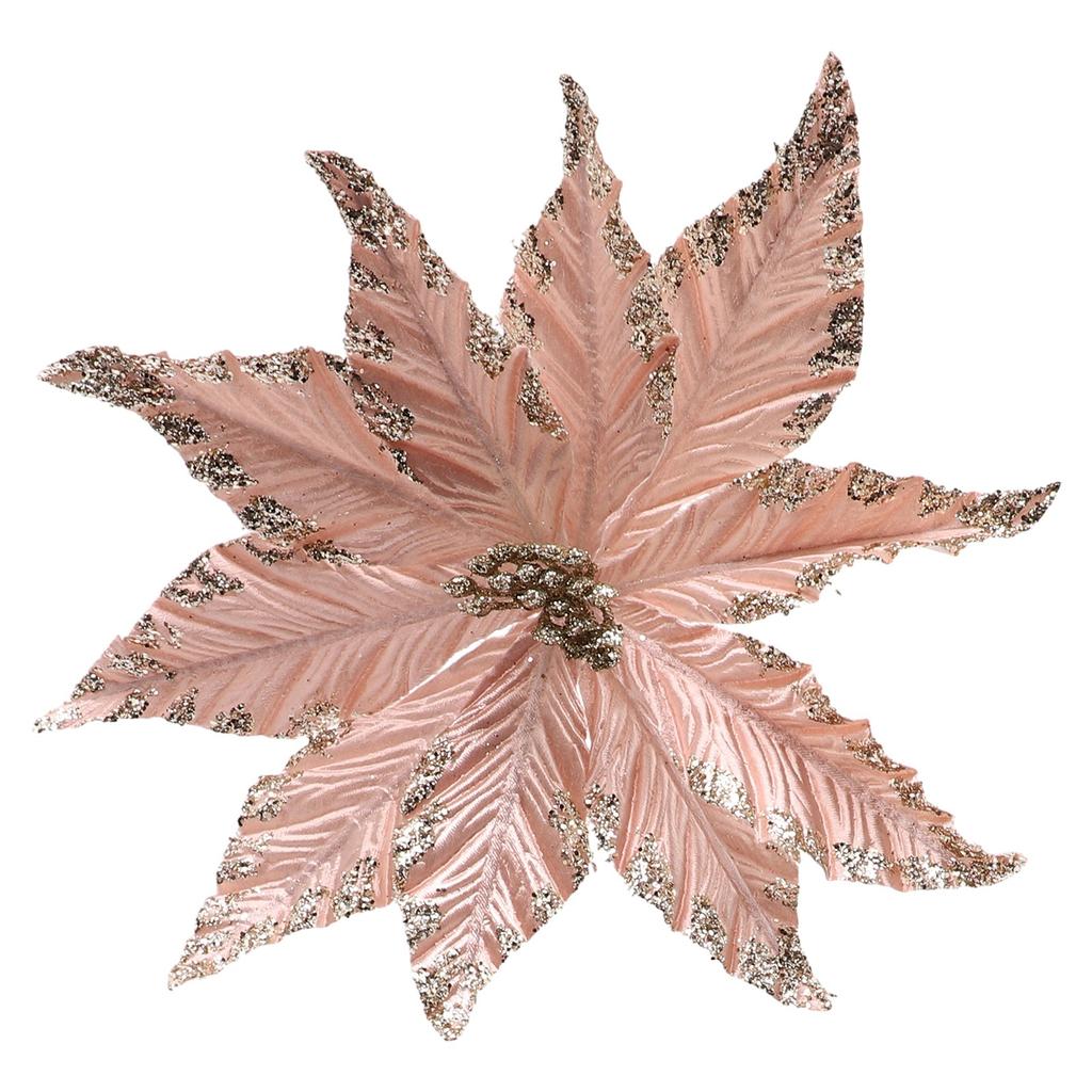 Christmas Flower 25cm Decor Glitter Hanging Plastic
