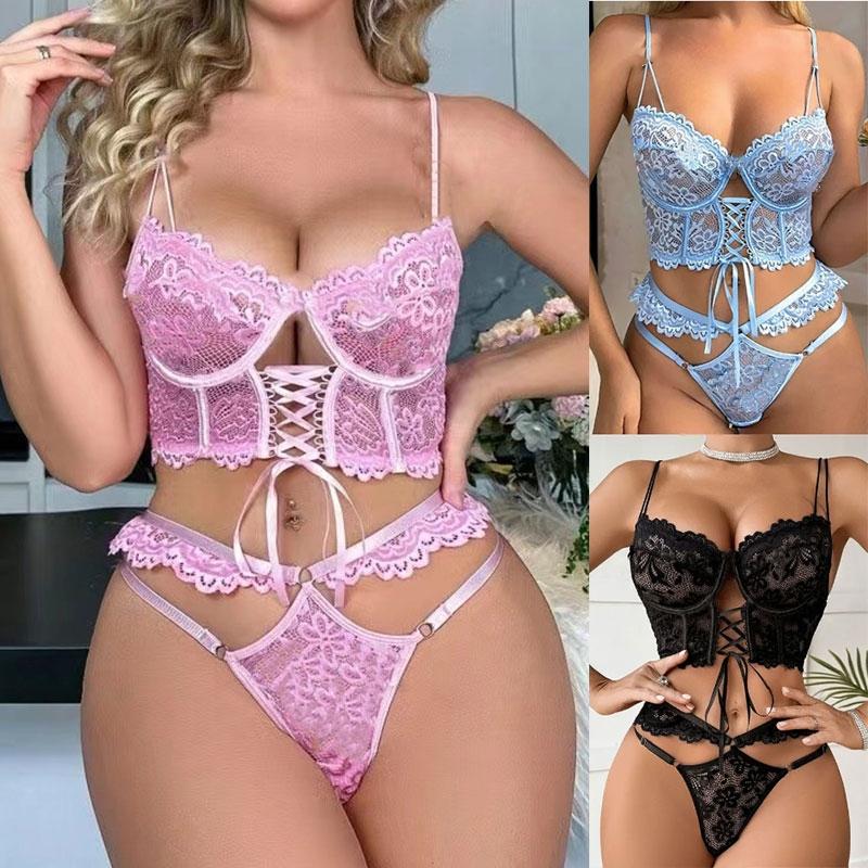 Plus Size Fee BH-Sets Erotische Unterwäsche Transparent Durchsichtige Spitze Dessous Bodysuits Slips Sex Kleidung