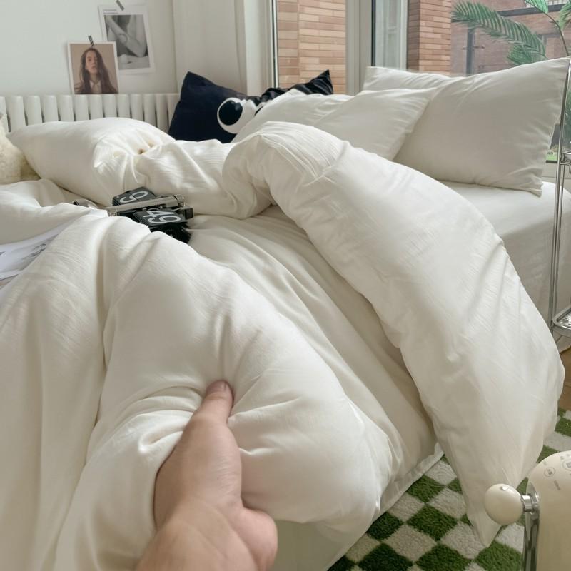 Solid Plain Twin Full Queen Soft Washed Microfiber Duvet Cover Set 4Pcs with Zipper Closure 1Duvet Cover 1Bed Sheet 2Pillowcases