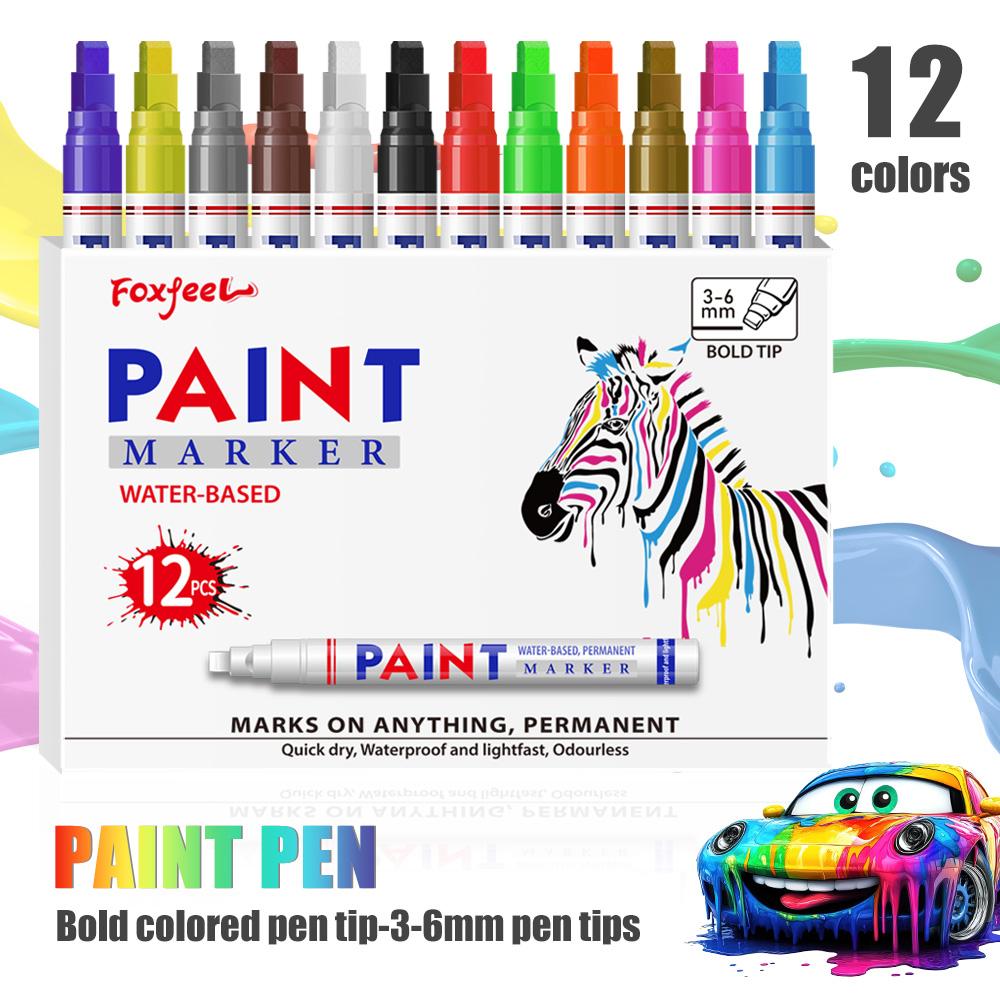 12 Colors Permanent Paint Marker Pen Square 6mm Tip for Fabric and Metal Use Stone Coloring & Refinishing