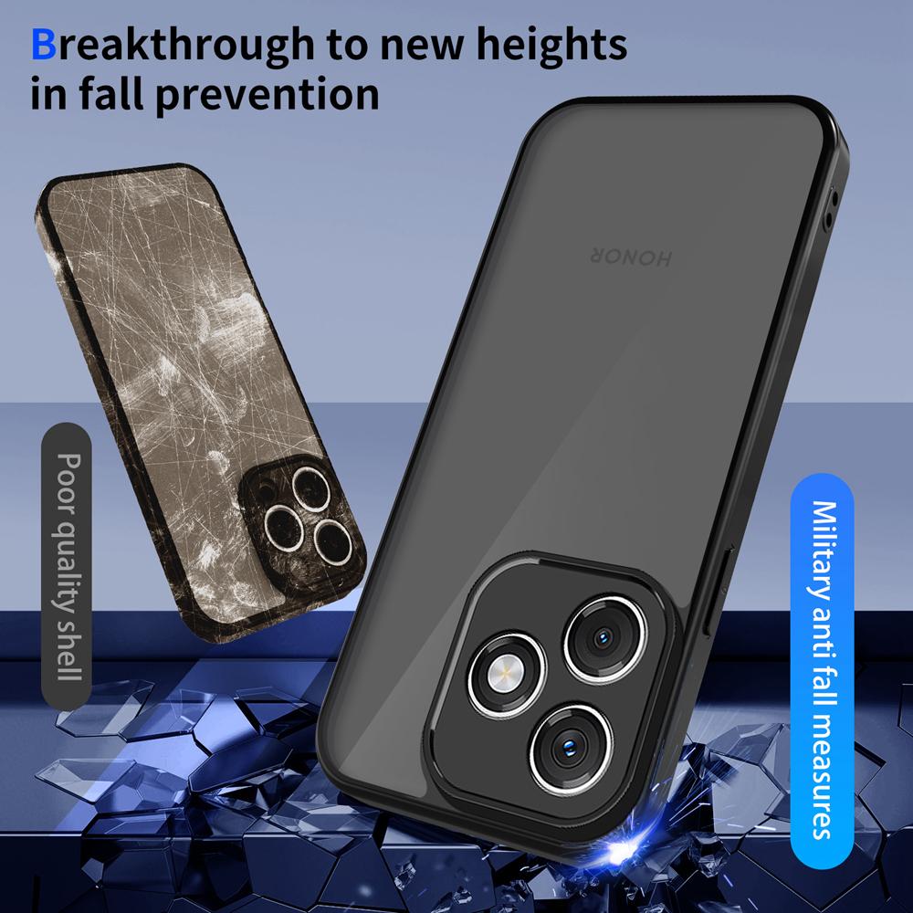 KEYSION Matte Translucent Black Phone Case for HONOR 600 Lite 5G Soft Silicone+PC Anti-slip Shockproof Back Cover for Honor X8d