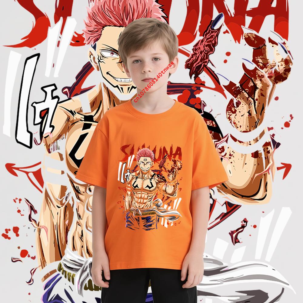 Kids Cotton Tshirt Jujutsu Kaisen Sukuna Print Anime Cartoon Top for Boys Girls 100-160cm Soft Comfortable