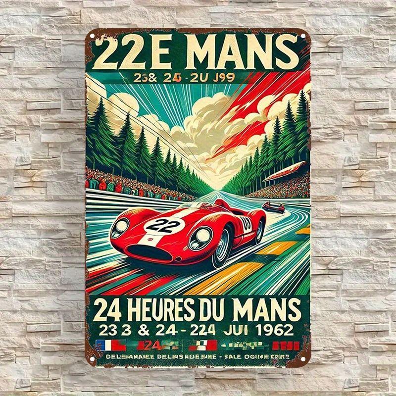 Racing Car Retro Style Metal Decorative Painting for Garage Room Decor