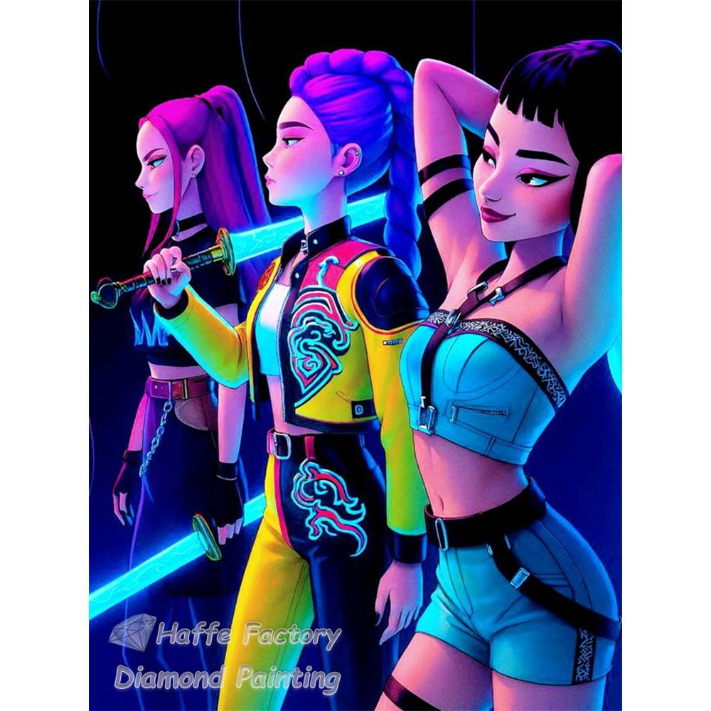 Kpop Łowcy Demonów Anime Malowanie Diamentowe 5d DIY Rumi Mira Zoey Kreskówkowa Dziewczyna Wzór Haftu Krzyżykowego Mozaika Dekoracja Domu