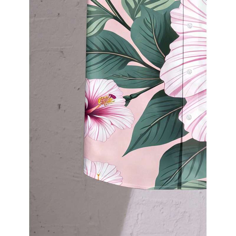 Women's Ombre Pink Hibiscus Leaf Print Button Shirt Casual Short Sleeve Machine Washable Top