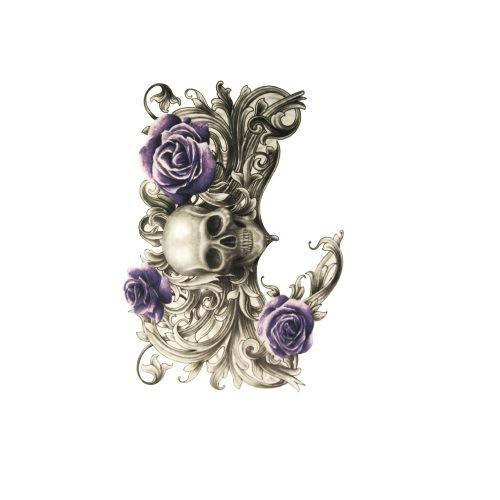 Ukiyo-E Painted Skull Prajna Tattoo Sticker Wake-Up Meaning Flower Arm Half Arm Water Transfer Waterproof Tattoo Sticker