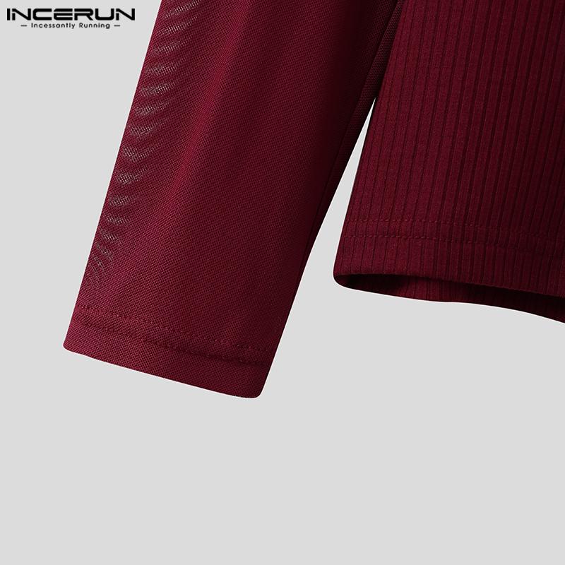 INCERUN Herren Rollkragenpullover aus Mesh mit Patchwork und langen Ärmeln, gestrickt, tailliert