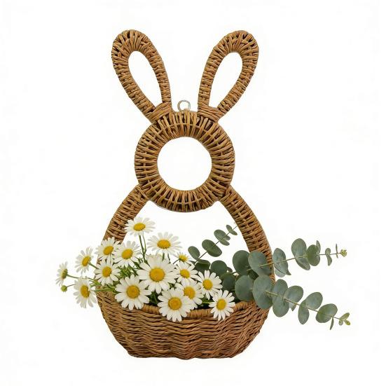 Hanging Wall Pocket Handwoven Wicker Easter Bunny Basket Rustic Charm Unlined Basket Flowers Eggs Gifts Indoor Outdoor Seasonal Decor