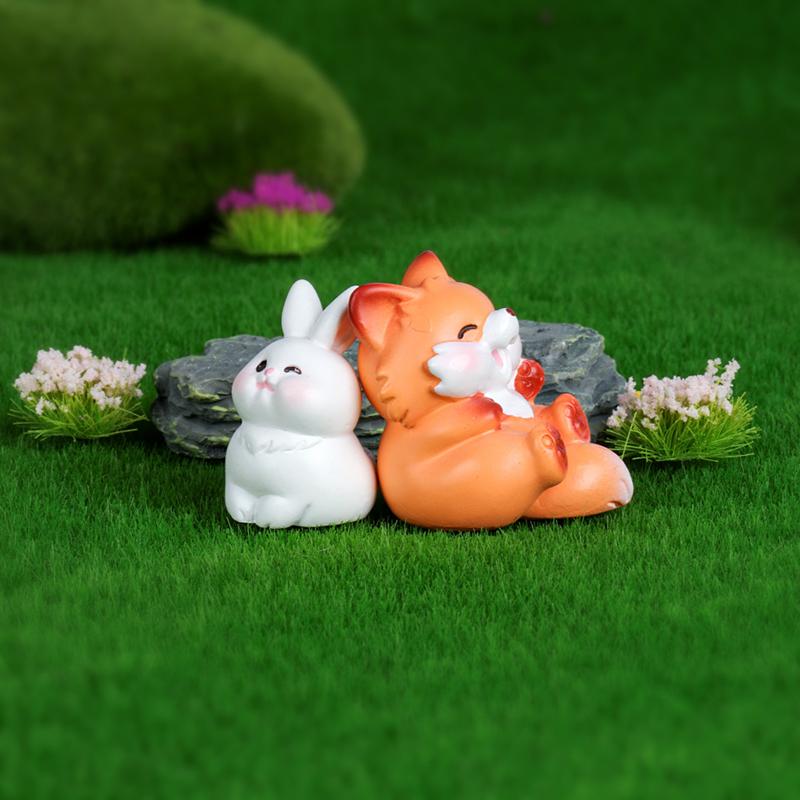 Mini Cute Fox Rabbit Small Ornament Cartoon Bunny Micro Landscape Decoration Model Crafts Car Interior Accessories Gifts