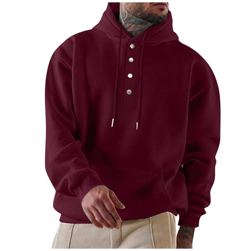 Men's Solid-color Pocket Button Long-sleeved Daily Casual Sweatshirt