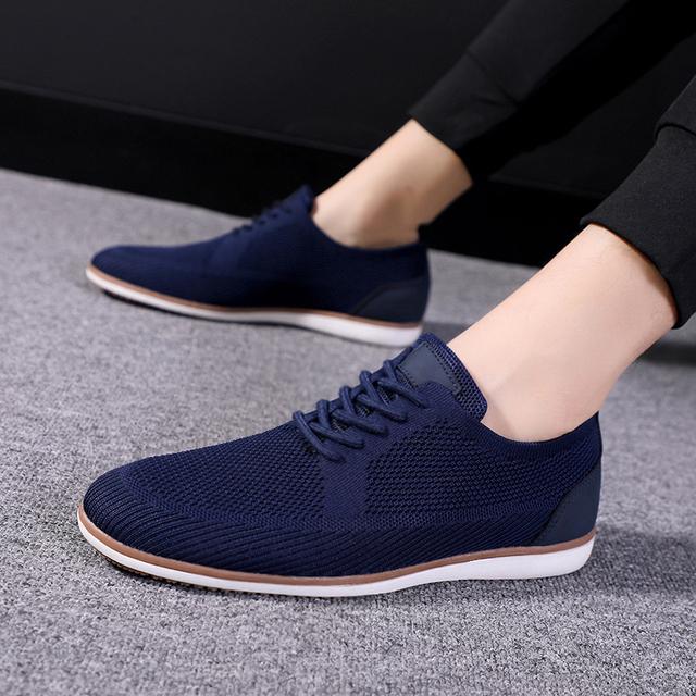 Men New Summer Shoes Lace Up Lightweight British Dress Mens Footwear Fashion Hollow Breathable Knitted Mesh Flats Shoes Size 45