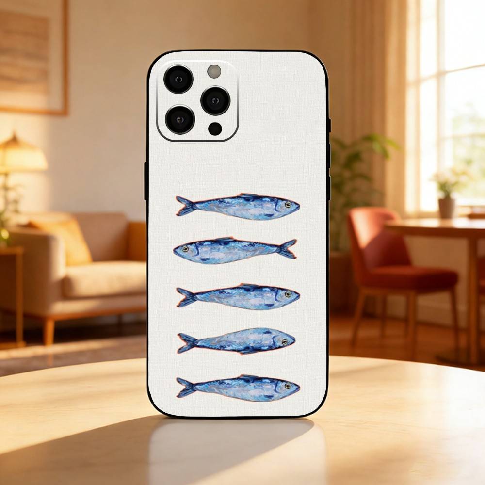 Sardines Fish Ar Phone Case For iPhone17,16,15,14,13,12 Plus,Max Soft Silicone Black Cover