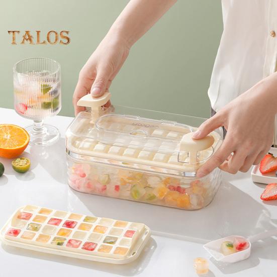 Ice Tray with Lid And Bin Prevent Odors 32 Grids Ice Cube Trays Easy Release Push-type Ice Maker for Freezer Whiskey Cocktail Coffee Tea