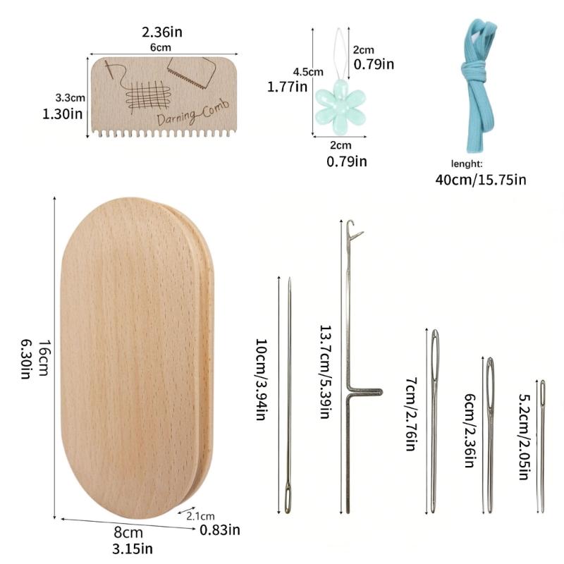 Elliptical Wooden Darning Tool Wood Mending Darning Tool Set With Large Eye Knitting Needle for Mending Socks Sweaters