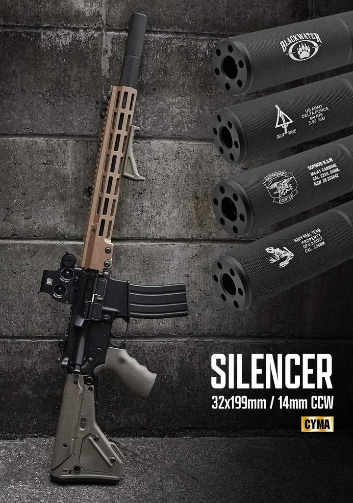 [Ryohin Buhin] 14mm CCW Thread Compatible Tactical Silencer for Airsoft Guns, Navy SEAL Engraved, Aluminum Alloy - Matte Black