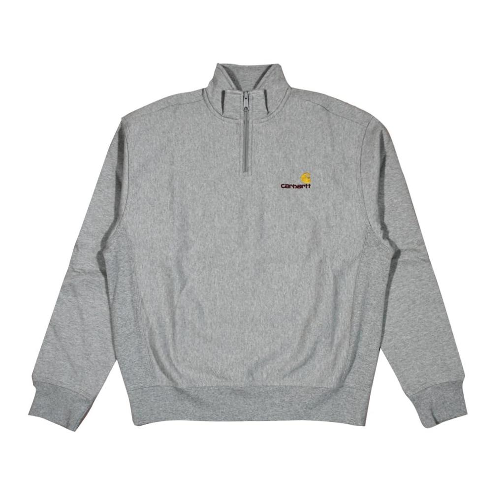 Carhartt WIP Half Zip American Script Gray Sweatshirt, Heather, I027014V6XX, Men's (L) [Used]