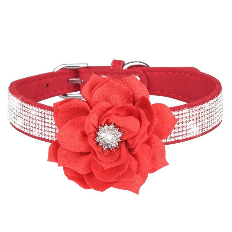 Sparkling Rhinestone Soft Suede Leather Dog Collar Dog Cat Rhinestone Collar Crystal Diamond Pet Dog Puppy Collar