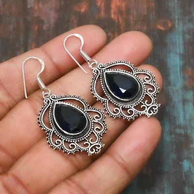 London Blue Topaz Gemstone Handmade 925 Sterling Silver Jewelry Earring For Thanksgiving