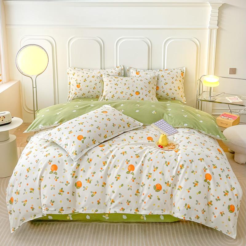 Pure Cotton Abraded Bedding Four-piece Set, Bed Sheet Quilt Cover, Dormitory Cotton Three-piece Set