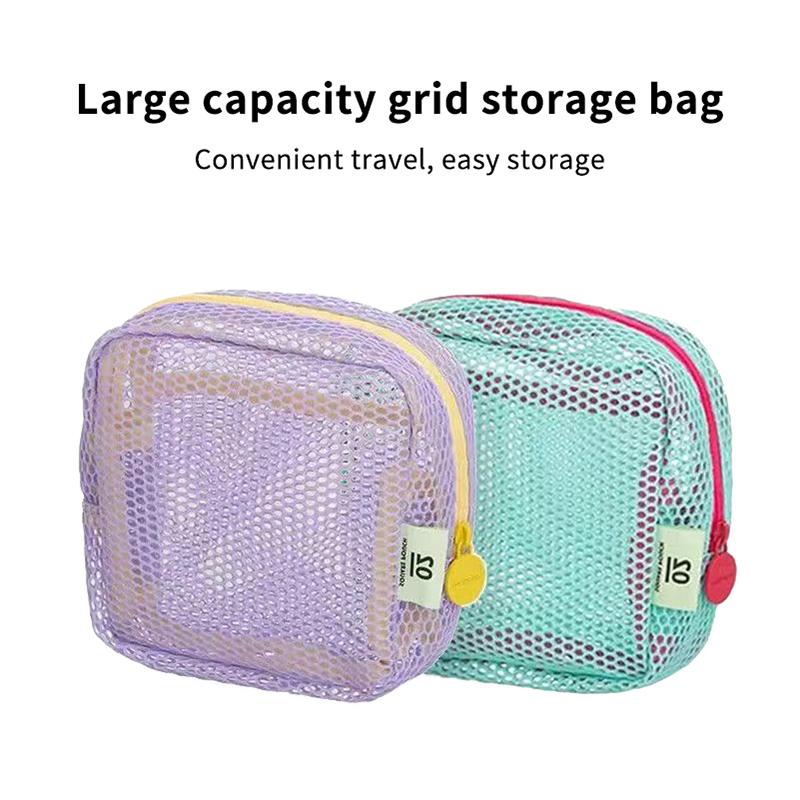 Large Capacity Mesh Storage Bag Breathable Zippered Portable Organizer for Travel Cosmetics Gym Small Items