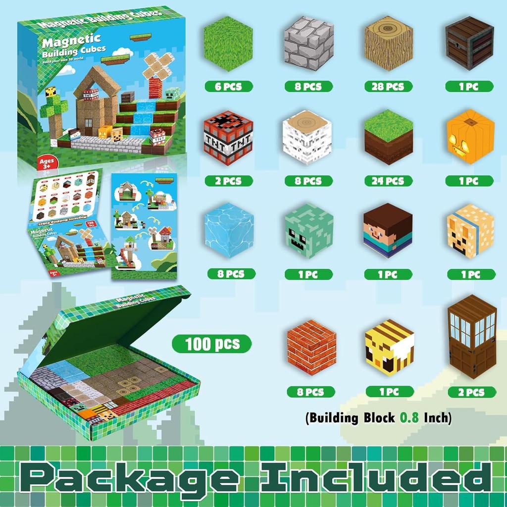 Blue Castle Magnetic Cube Building Blocks - 3D Educational Montessori Toy