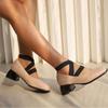Fashion Autumn 4.5cm Comfortable Mid Heel Elastic Strap Single Shoes Solid Color Square Toe Shallow Mouth Casual Commuting Women Shoe 48