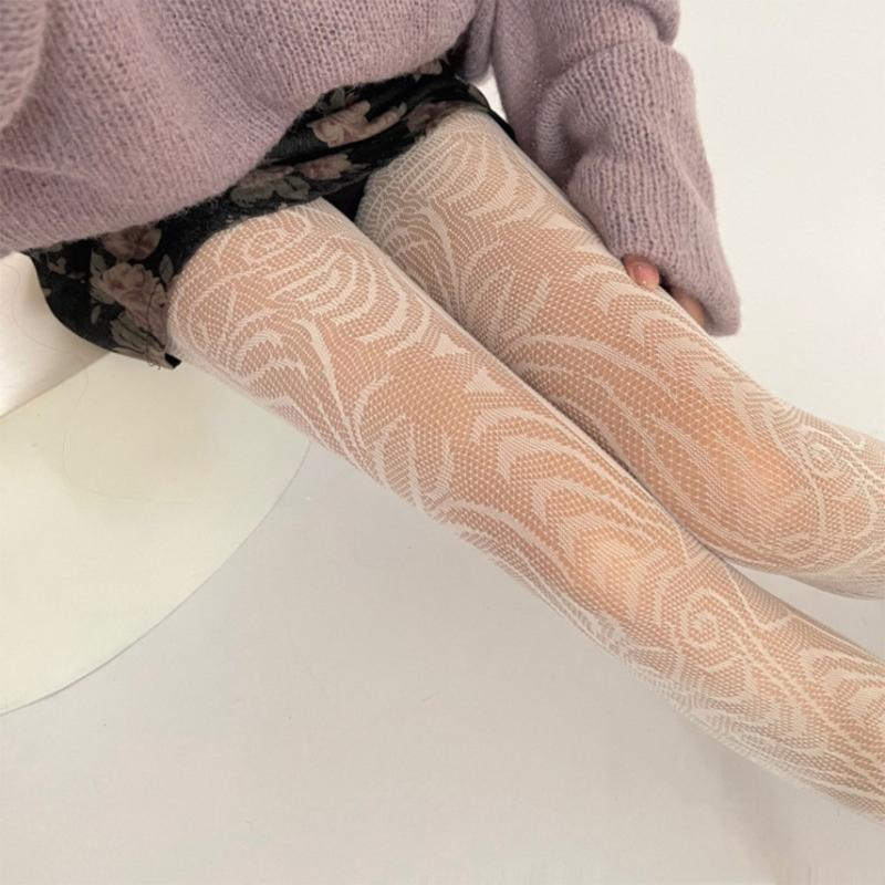 Women Vintage Hollowed Fishnet Pantyhose Stockings Japanese Aesthetic Exotic Geometric Patterned Mesh Tights Leggings
