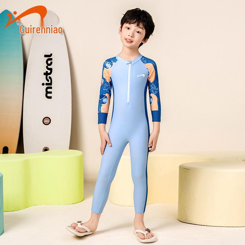 

Kids Boys Long Sleeve & Pants Quick-Dry Swimwear Set - Split Design 10 серый/синий