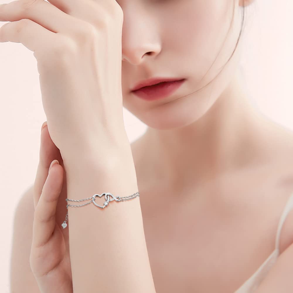 Silver Bracelet 925 Silver Metal Hypoallergenic Bracelet Simple Accessory Mother Wife Girlfriend Day FH.bird Women's [Infinite Love] Mother's
