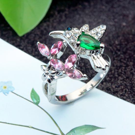 Elegant Cubic Zirconia Flower Bird Open Ring Women Party Wedding Jewelry Gift