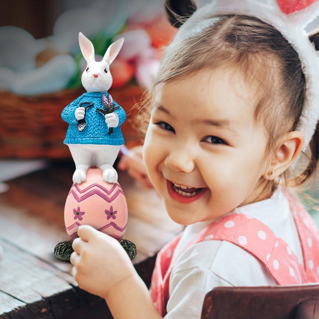 Easter Rabbits Ornament Resin Cartoon Rabbits Easter Egg Home Decoration Ornament