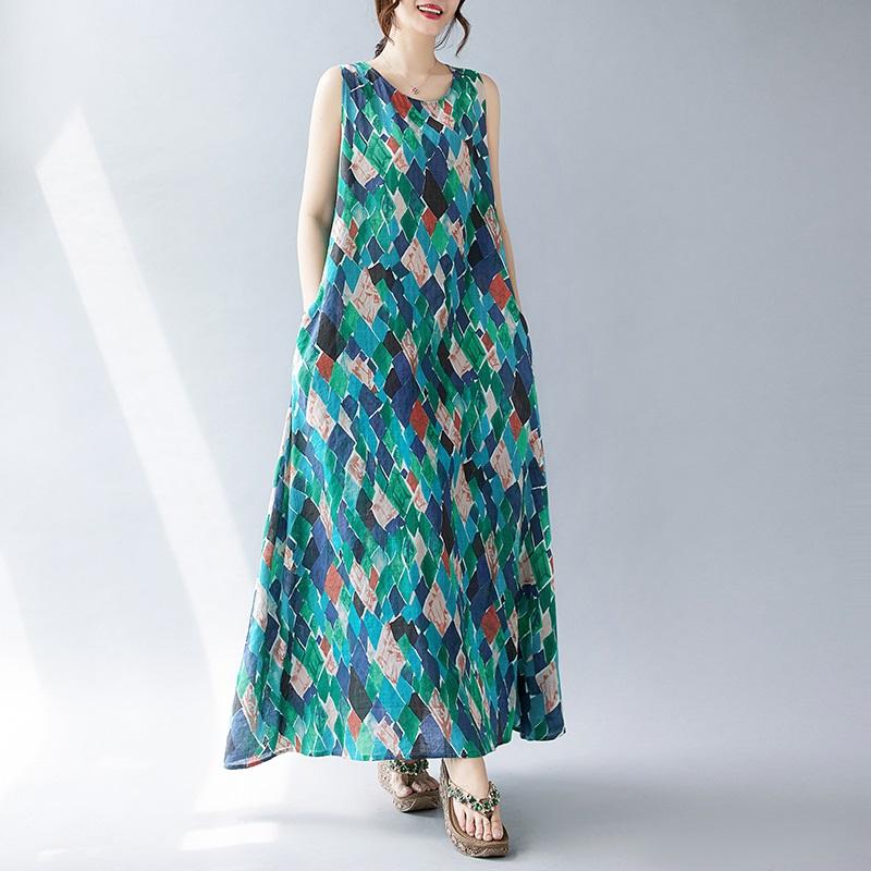Sleeveless Plus Size Cotton Vintage Floral New In Dresses for Women Casual Loose Long Summer Dress