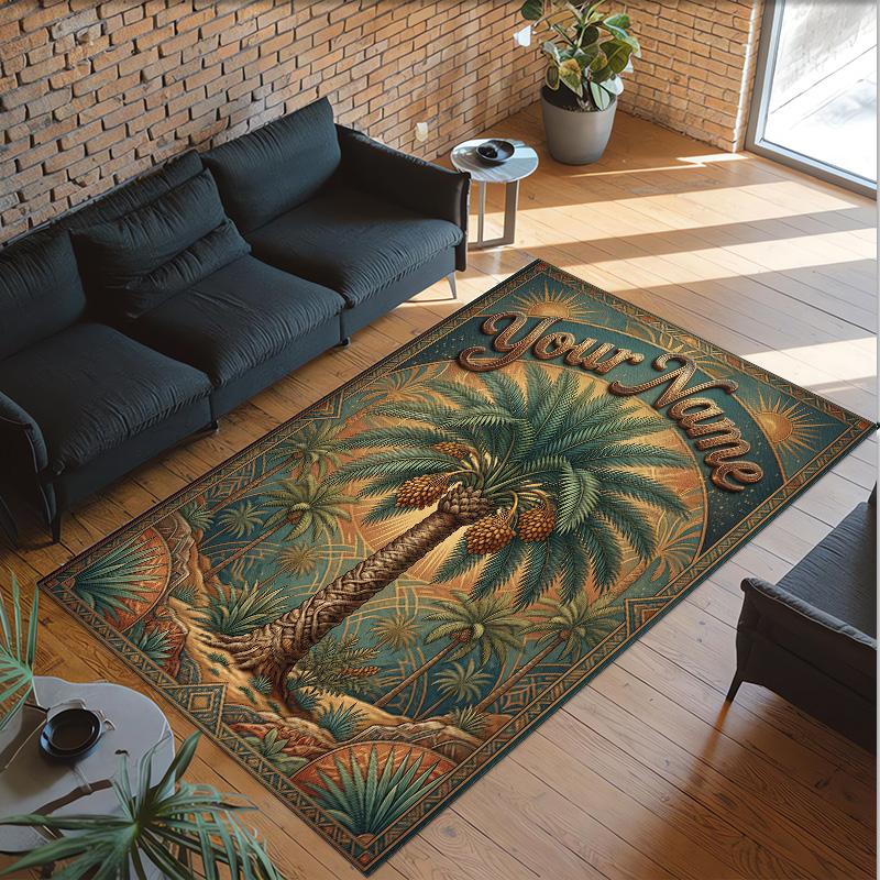 Forest Nature Theme Crystal Velvet Rug Personalized Custom Name Text Soft Floor Mat Home Decor
