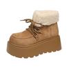 Vintage Women's High-Top Matte Snow Boots with Thickened Fur Lining and Cotton-Padded Soles Ankle Platform Boots