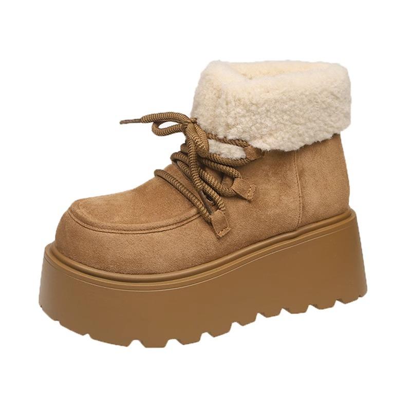 Vintage Women's High-Top Matte Snow Boots with Thickened Fur Lining and Cotton-Padded Soles Ankle Platform Boots