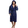 Men's Hooded Coral Fleece Flannel Bathrobe Pajamas Homewear