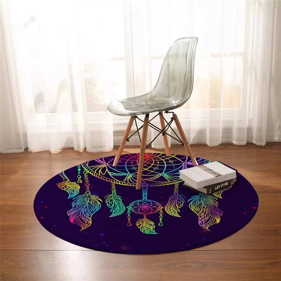 Bohemian Colorful Dreamcatcher Sunset Round Carpet Watercolor Style Circle Rug Bedroom Living Room Floor Mat Chair Pad Doormat