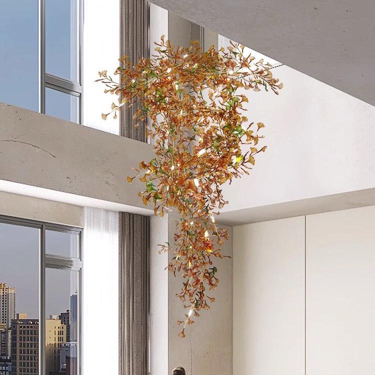 Modern Ginkgo Leaf Pendant Light for Living Room, Staircase, and Dining Area