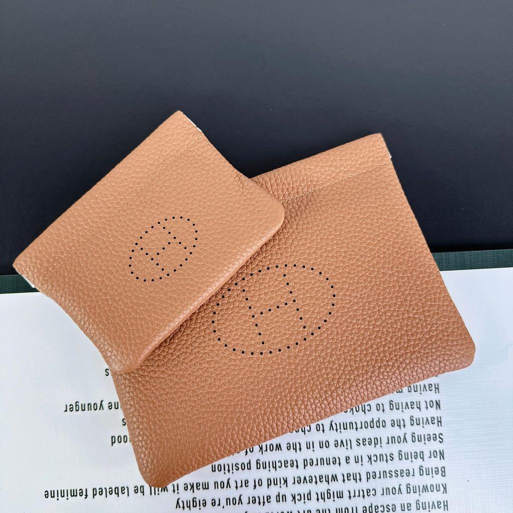 H Haus Mini Geldbörse aus echtem Leder: Togo Rindsleder Geldbörse, Schlüssel- & Lippenstifthalter, ID- & Kartenorganisator