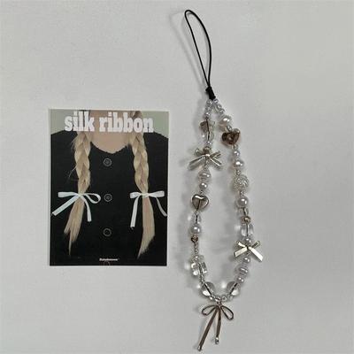 Koreanischer Y2K Niedlicher Blume Herz Schleife Perlen Handykette Anhänger Lanyard Für Universelles Zubehör Schmuck Anhänger