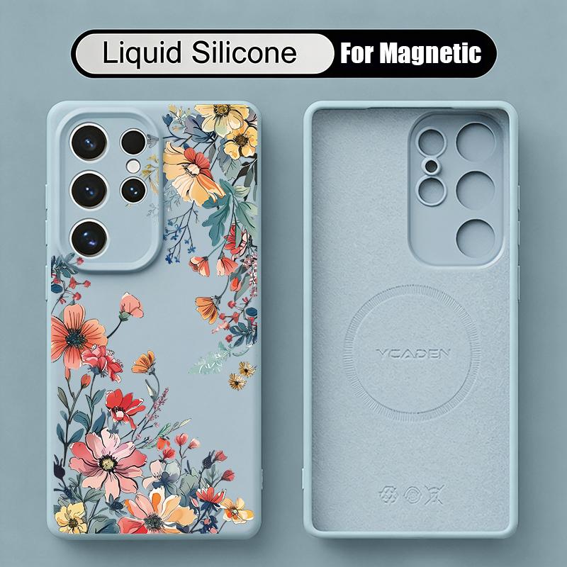 Ins Butterfly Flowers Case For Samsung Galaxy S26 S25 Ultra S24 Plus S23 S22 Ultra Magnetic For Magsafe Liquid Silicone Cover