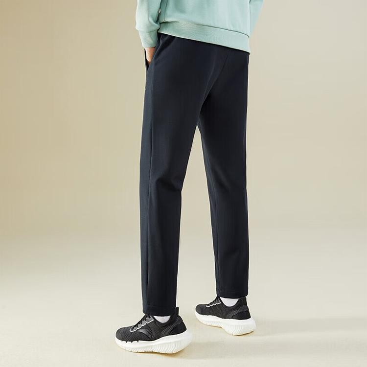 Anta KT Series Solid Color Logo Mid-Waist Fleece Straight Leg Casual Pants Men bottoms Black 952241520-1