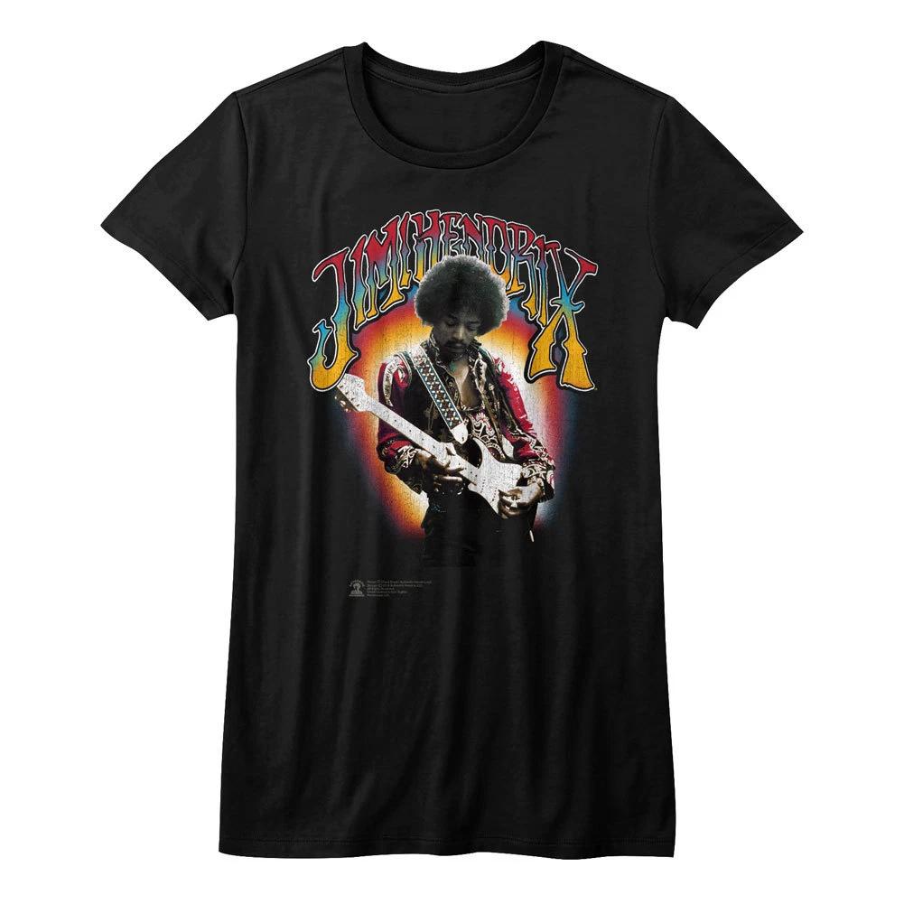 Jimi Hendrix Colorful Photo Playing Guitar Womans Fitted T Shirt Rock Music S