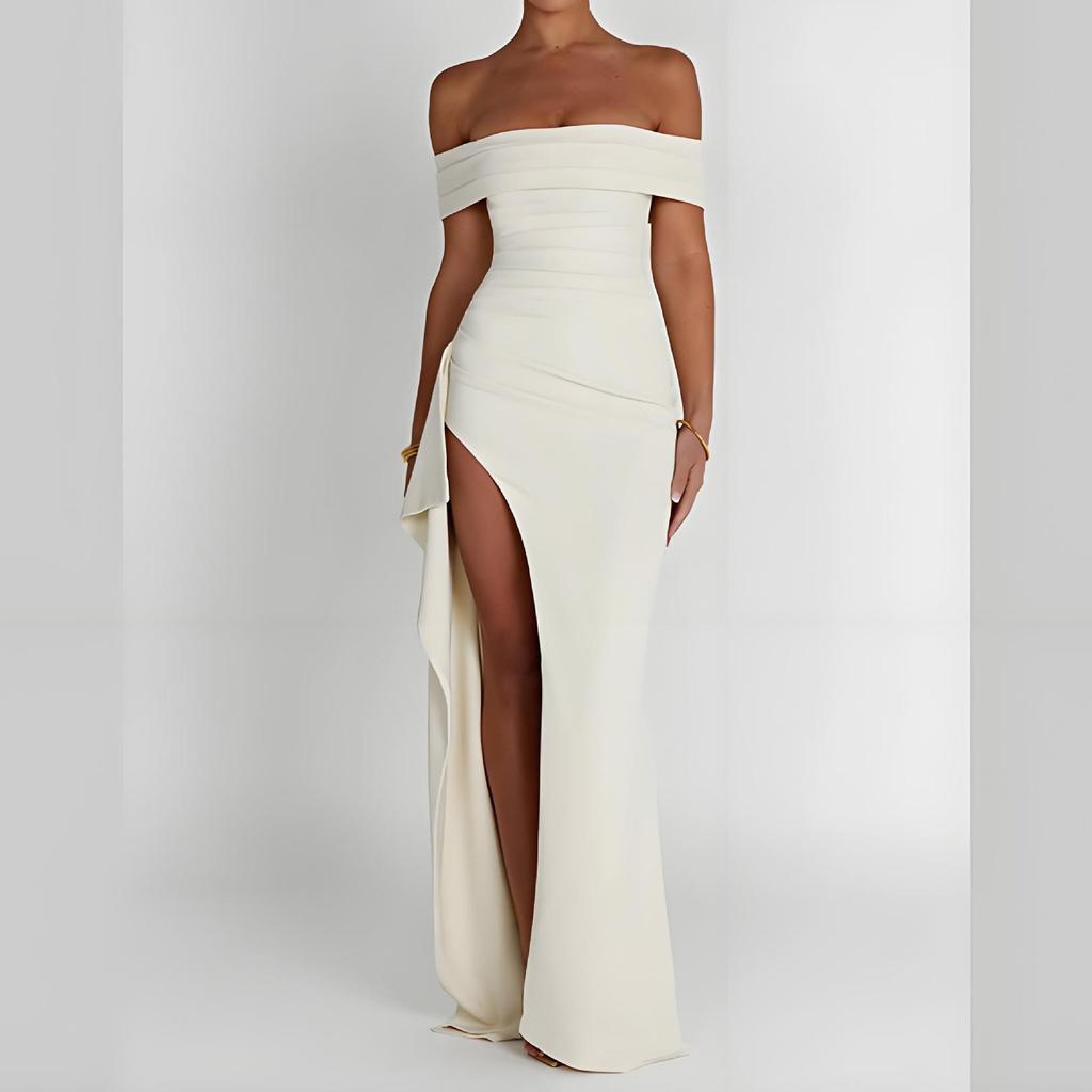 Summer European and American Tube Top Sexy Dress One-word Collar Halter Split Long Dress