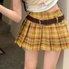 Plus Size Yellow Plaid High Waist A-Line Mini Skirt for Women - Sweet & Spicy Autumn Pleated Skirt