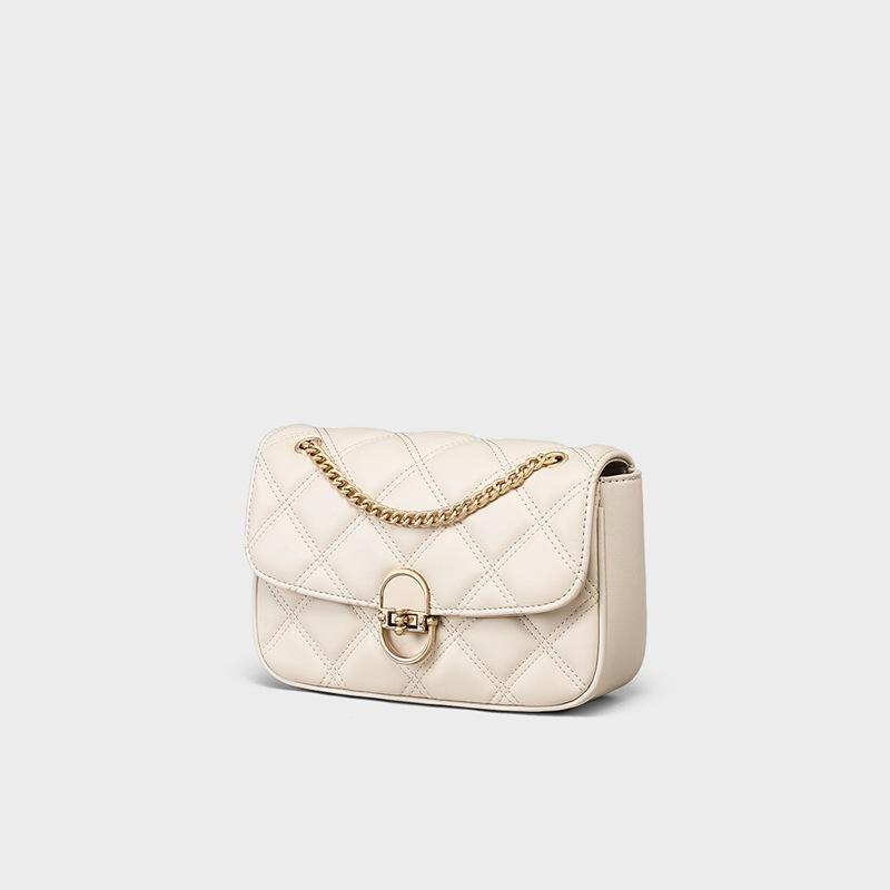 2025 New Women's Genuine Leather Bag Crossbody Bag Quilted Chain High-end Feel Single Shoulder Underarm Bag